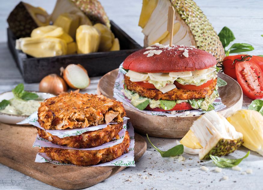 European Convenience Food Vegeta Hotellerie Gastronomie Jack’n Joy-Edition vegan Burger BBQ Mediterran Jackfruit